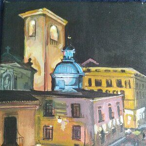 Madrid Church night city's painting